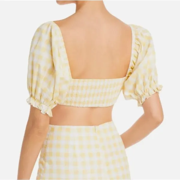 Charlie Holiday Women Size 10 Ivy Gingham Yellow Tie Cropped Top v6x - Image 2