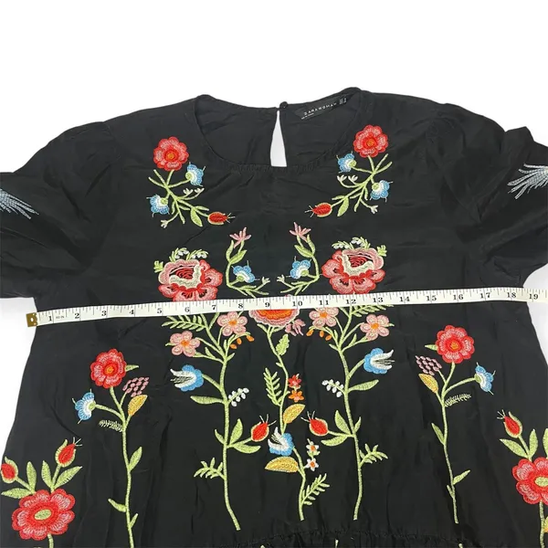 Zara Embroidered‎ Bird & Floral Black Shift Dress Cottagecore Bohemian Sz Small - Image 13