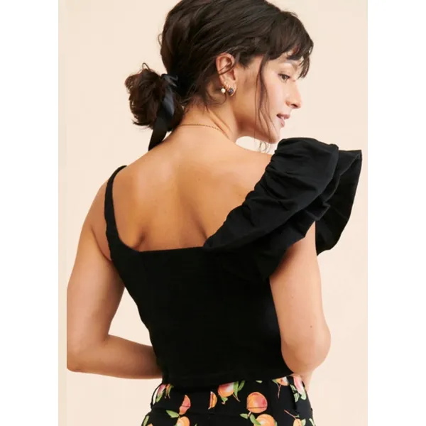 Anthropologie Women's Black One Shoulder Ruffle Crop Top. NWT. Size XL - Image 2