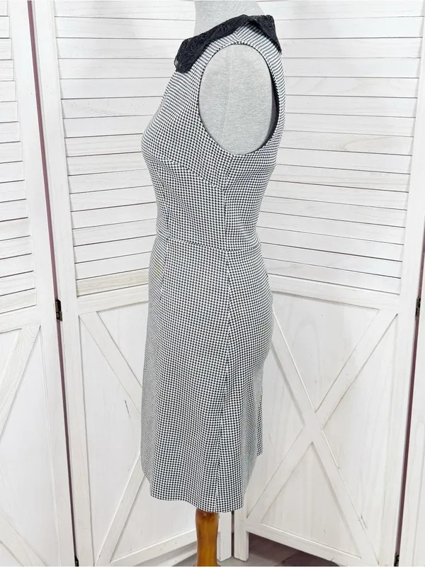 Betsey Johnson Lace Collar Houndstooth Sheath Dress Black White Sz 6 Sleeveless - Image 3