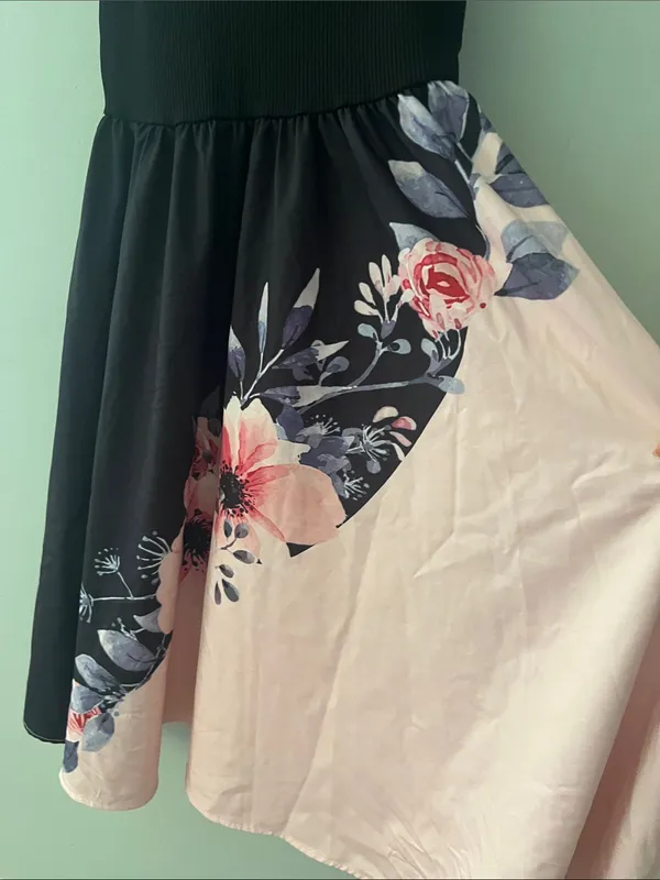 Women’s Black & Pink Floral Midi Spaghetti-Strap Dress - Image 4