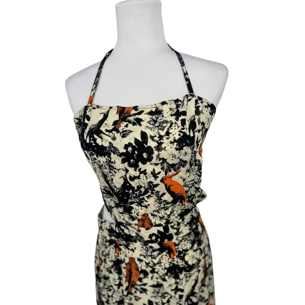 Suen Noaj Molaga Bird Maxi Dress L Floral Halter Cutout Tropical Travel Resort - Image 11