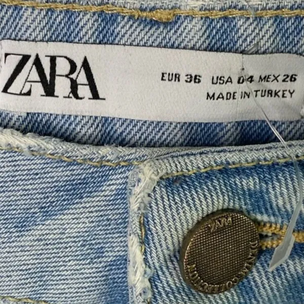 ZARA Vintage Relaxed Style High Rise Wide Leg Raw Hem Casual Cotton Jean 4 Blue - Image 5