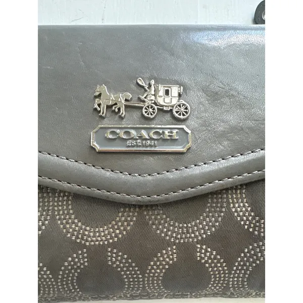 Vintage y2k Coach Grey Signature Jacquard Leather Trifold Wallet W/ checkbook - Image 4