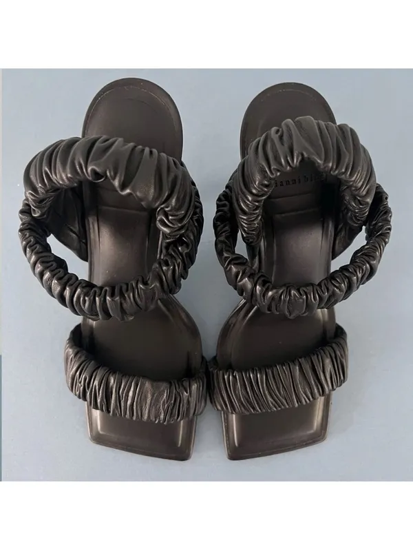 Gianni Bini Vanya Scrunched Square Toe Black Leather Dress Sandal Heels Size‎ 6 - Image 7