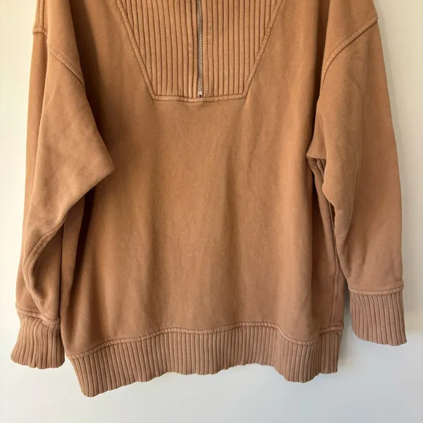 Aerie Brown Down To Earth Quarter Zip Pullover Sweatshirt Oversized Ribbed - Image 4
