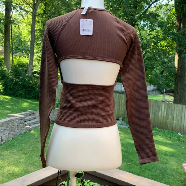 NWT Free People Movement Bail Out Long Sleeve Layer Crop Top Cocoa Brown XS/S - Image 5
