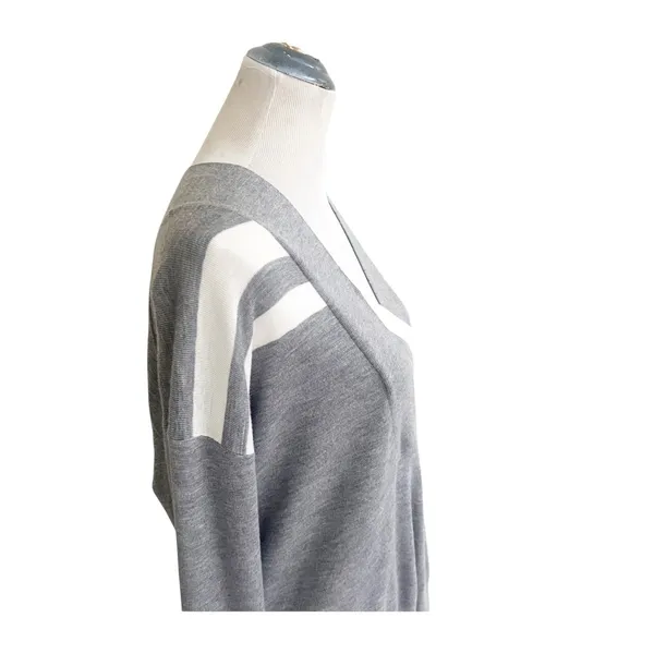 Rag & Bone Sweater Womens XS Gray Diagonal Stripe Merino Wool V-Neck Preppy - Image 6