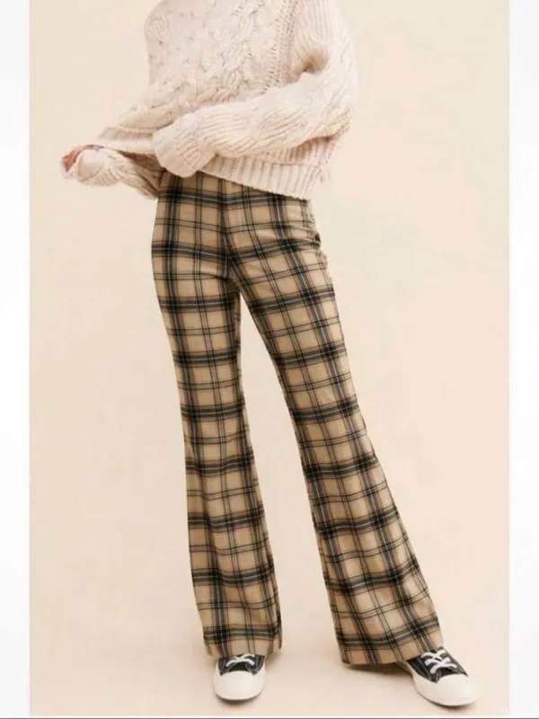 NEW Forever 21 Women’s XSMALL Brown Plaid Casual Wide Flare Pants - Image 2