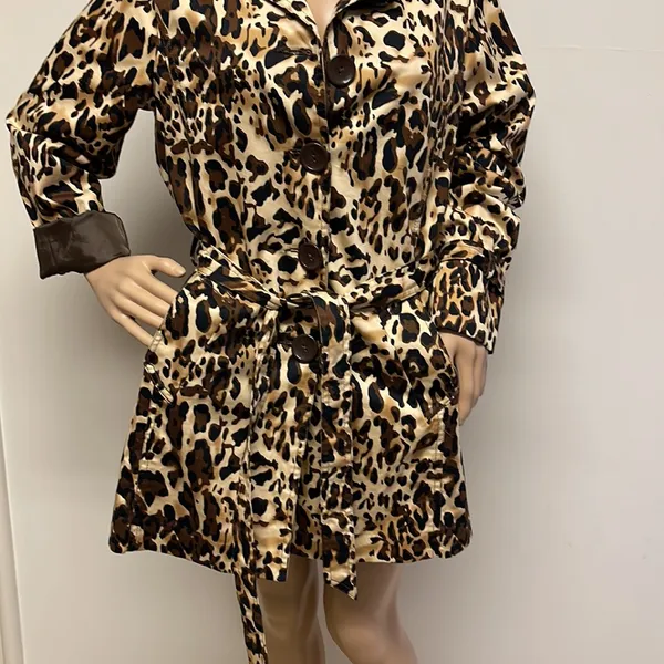 Leopard Animal Print Trench Coat Jacket by Appraisal fully lined, pockets size M Tan Size M - Image 6