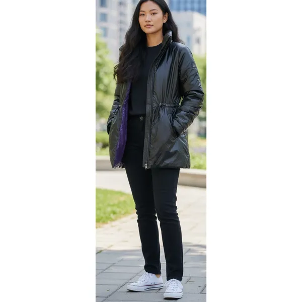 Simply Vera Wang 90s Black Utility Puffer Jacket with Purple Lining size Medium - Image 9