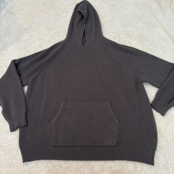 Edikted Women's Wynter Oversized Ribbed Hoodie Gray Sz M College Casual Preppy - Image 2
