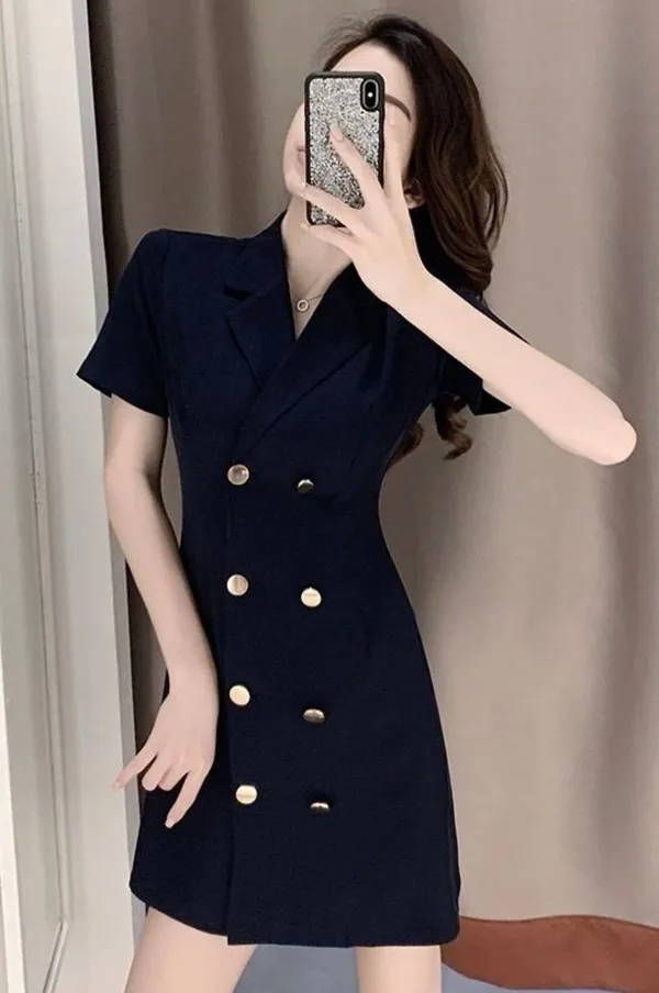 Small Black Vest Dress Korean Small Button Lapel Blazer Nwot Dress - Image 3