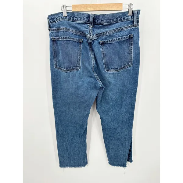Old Navy Womens High‎ Rise Slouchy Straight Jeans 14 Blue Distressed Button Fly - Image 2