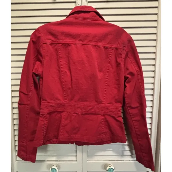 Vintage CLIO Red Button Up Utility Jacket Size 4‎ Pockets Cotton Collar - Image 5