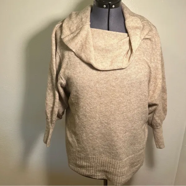 Cato Women's Sz XL Cowl Neck Sweater Oatmeal Heather Beige Dolman Sleeve Stretch - Image 2