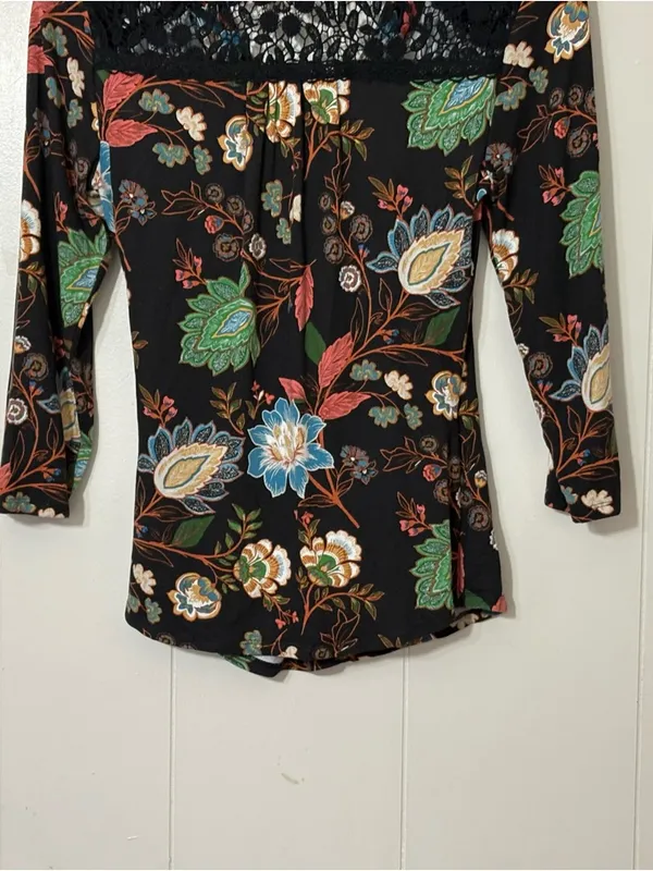 Maeve Black Floral Crochet Lace Yoke Top Boho Anthropologie Blouse Size S - Image 10
