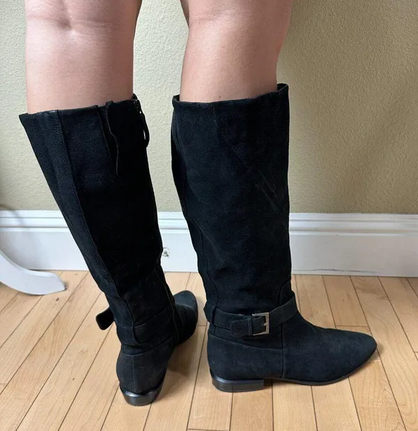 NINE WEST Black Suede Flat Riding Boot Size 8.5M Pointed Toe - Image 6