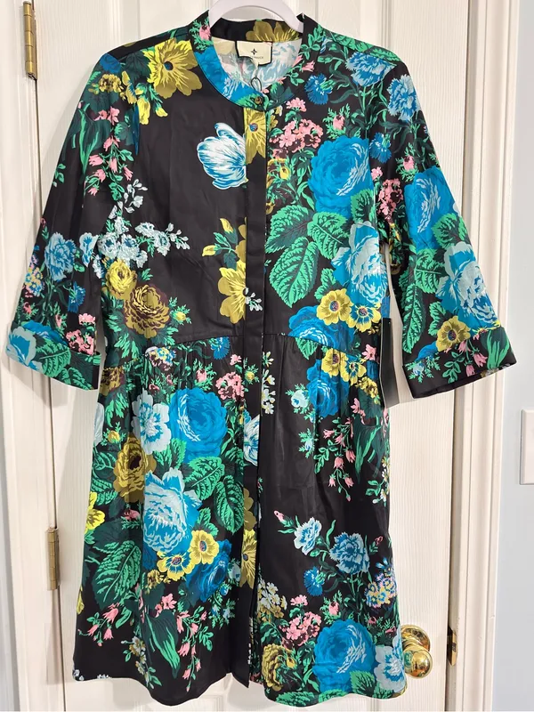 Tuckernuck Floral Shirt Dress Medium Blue Green Botanical Print NWT - Image 2