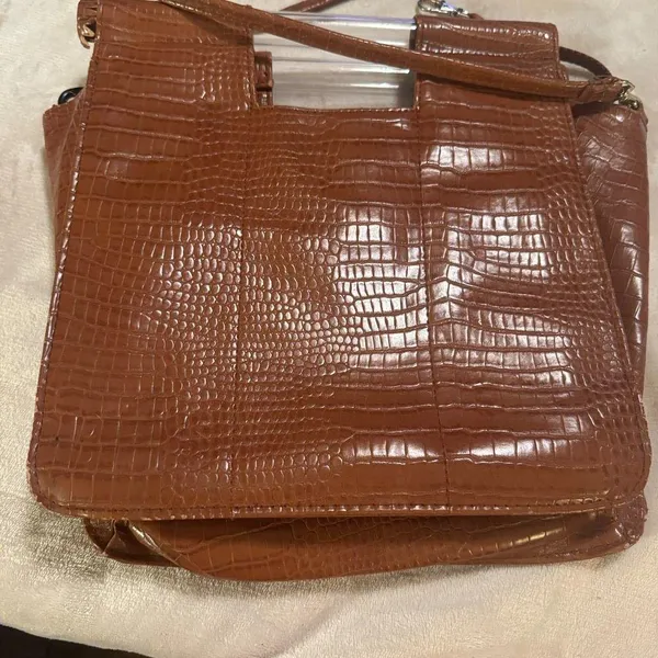 Beis Crossbody Tan Brown Cognac Faux Croc Crossbody Purse Bag With Trolly Sleeve - Image 7
