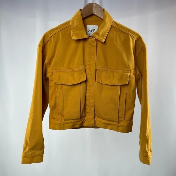 Zara Cropped Boxy‎ Denim Jean Jacket in Yellow Size Small - Image 2