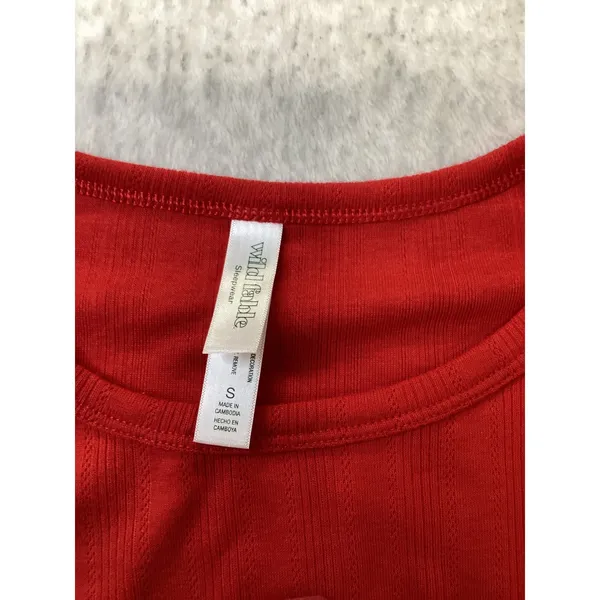 Wild Fable‎ Red Ribbed Christmas Kitten Pajama Top Santa Cat Graphic Shirt Small - Image 3