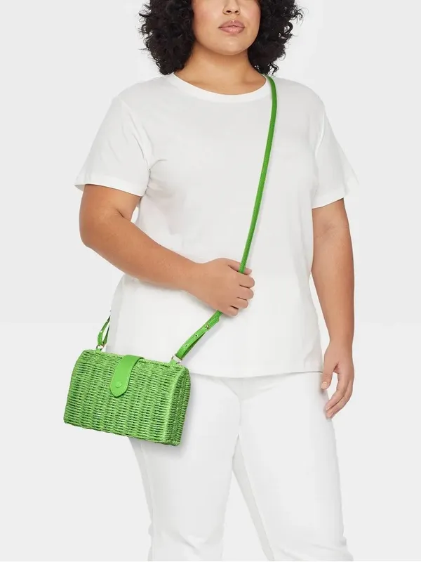 a new day Bright Green Wicker Basket Shoulder Bag & Crossbody, NWT - Image 2