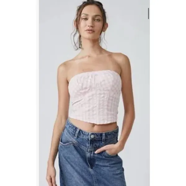Free People Leilani Gingham‎ strapless Top Size L - Image 3