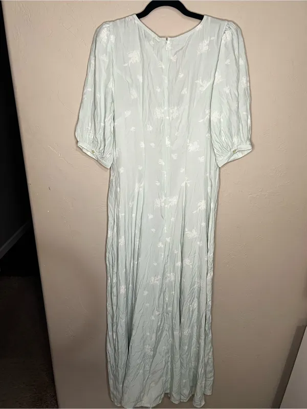 Something‎ Navy Light Teal Chalk Etch Flowers Viscose Romantic Maxi Dress - Image 10