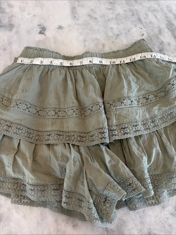Altar'd State Sage Green Tiered Lace-Trim Mini Skirt (This is shorts!) - Image 6