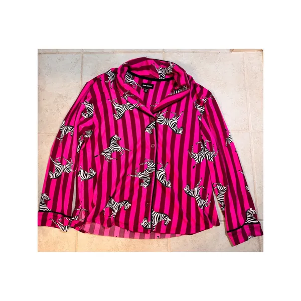 Room Service Pink Zebra Striped Pajama Set Long Sleeve Button Down XXL ZRS97677 - Image 9