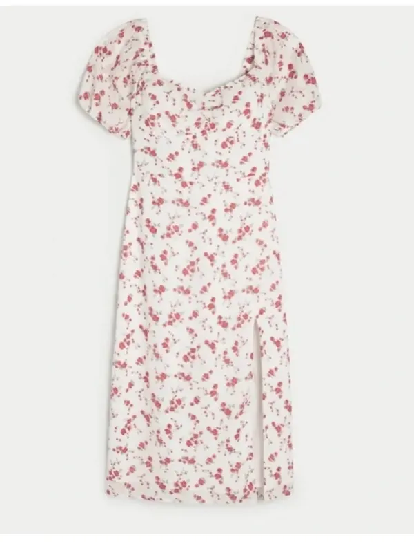 Hollister White Midi Dress with Pink Floral Print - Image 4