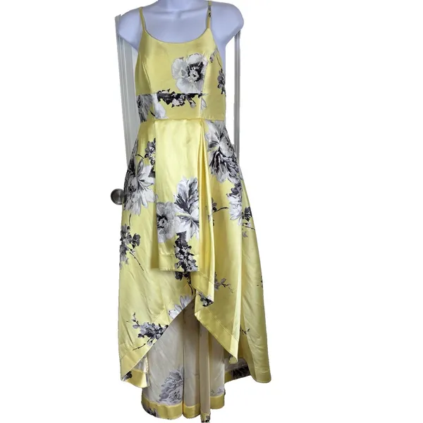 Speechless Yellow Floral High Low Dress Size 5 Spaghetti Strap Prom Formal Satin - Image 3