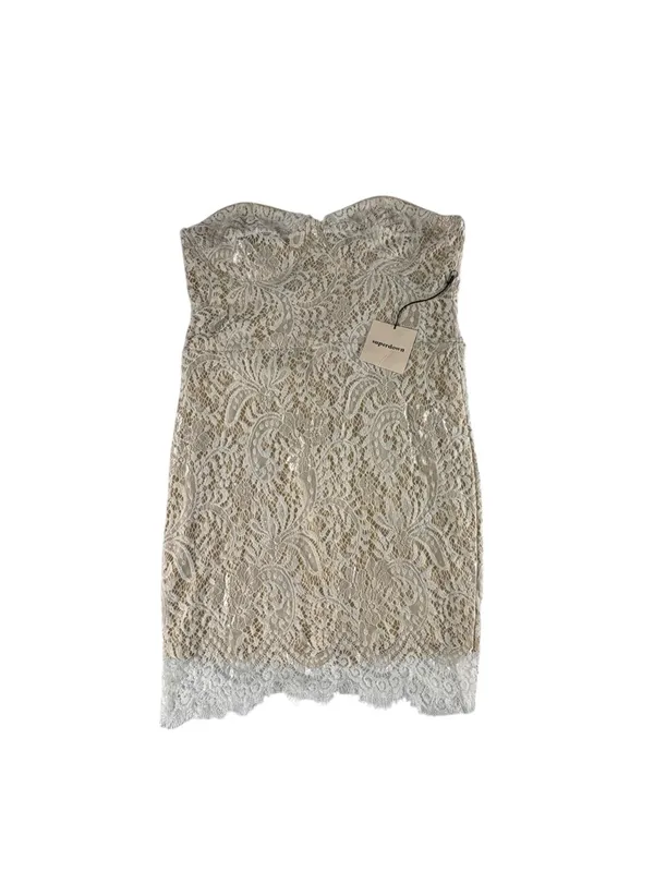 Superdown Kendall Lace Mini Dress L White Cream Strapless Eyelash Lace Bodycon - Image 5