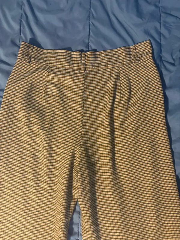 Women's Beige Black Check Pleated Wide-Leg Dress Pants Button Accent XL - Image 7