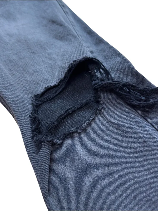 KanCan Women’s 7/27 Black Distressed High Rise Wide Leg Button Fly Denim Jeans - Image 6