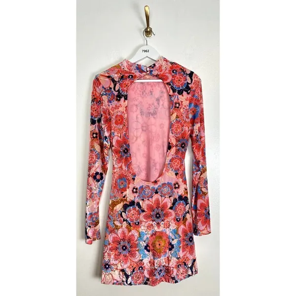 FREE PEOPLE Della Burnout Velvet Mini Dress in Fruit Punch Combo Size Large - Image 12