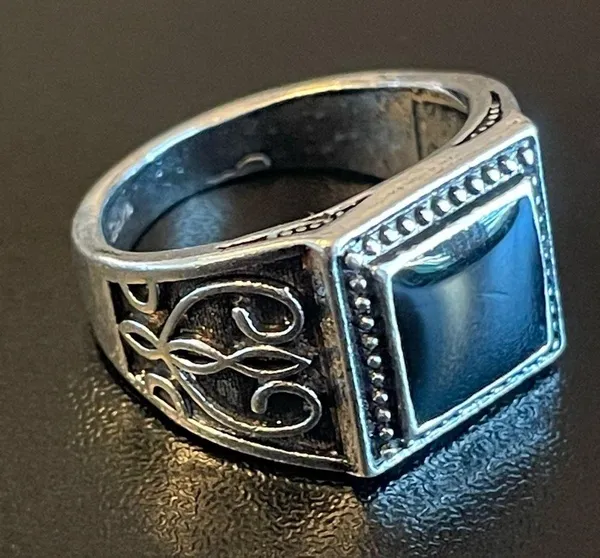 Vintage antique silver plated obsidian ring size 7.5 - Image 2