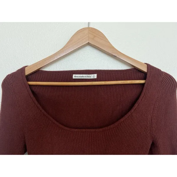 Abercrombie & Fitch Scoop Neck Burgundy Ribbed Corset Sweater Cropped Top Small - Image 3