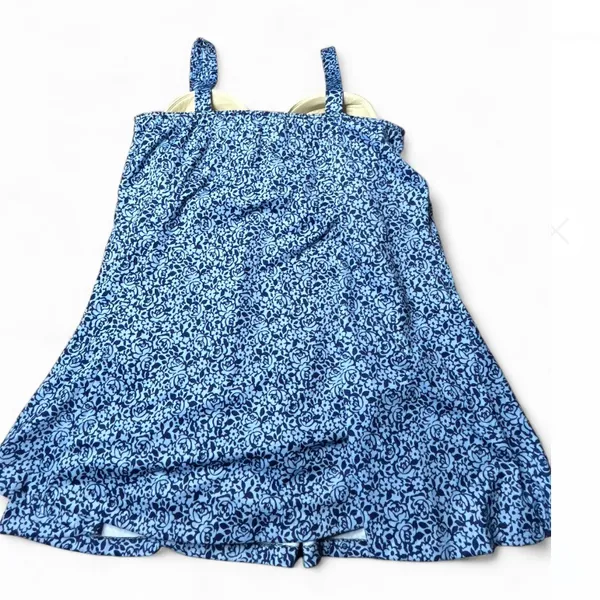 Vtg It Figures Slender Thighs One Piece Swimsuit Blue White Dress Women Sz 22w. - Image 2