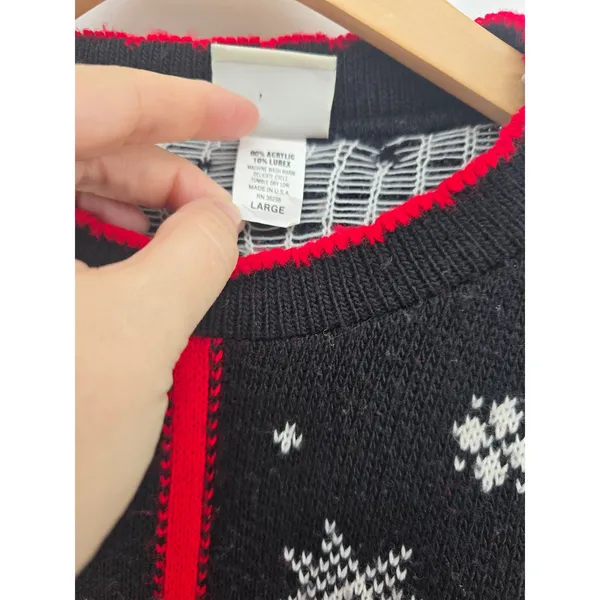 Classic Elements Sweater Womens Large Ugly Christmas Teddy Bear Snowman Black - Image 3