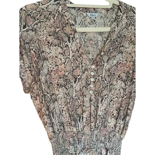 Rails Karla Watercolor‎ Snakeskin Pink Smocked Tiered Dress Sz S - Image 6