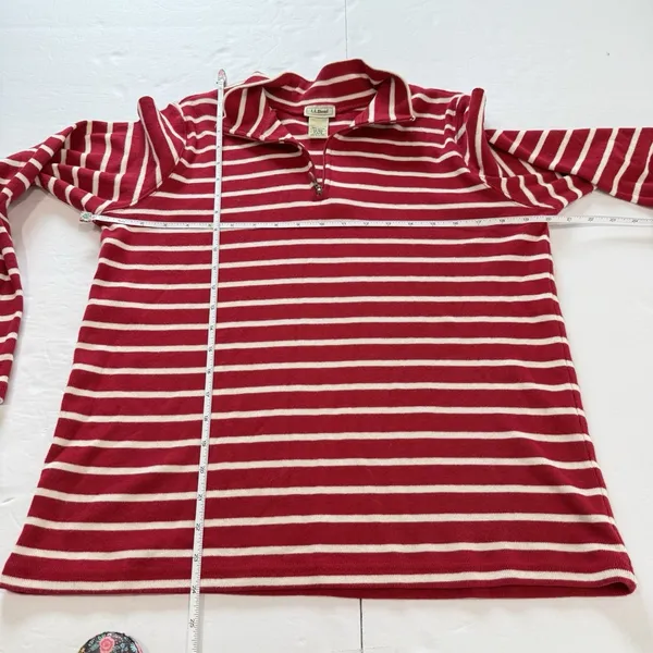 LL Bean Red White Stripes 1/4 Zip‎ French Sailor Pullover Top Size LARGE - Image 10