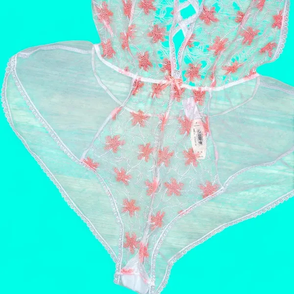NWT Victoria’s Secret White Sheer Floral Embroidered Sexy Lingerie Bodysuit - Image 2