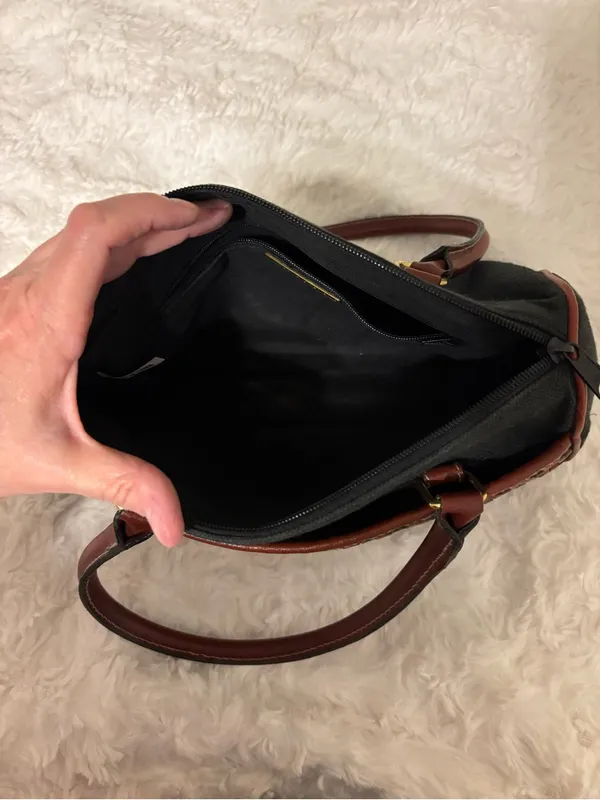 Valerie Stevens Black Brown Woven Leather Handbag Satchel Y2K - Image 3