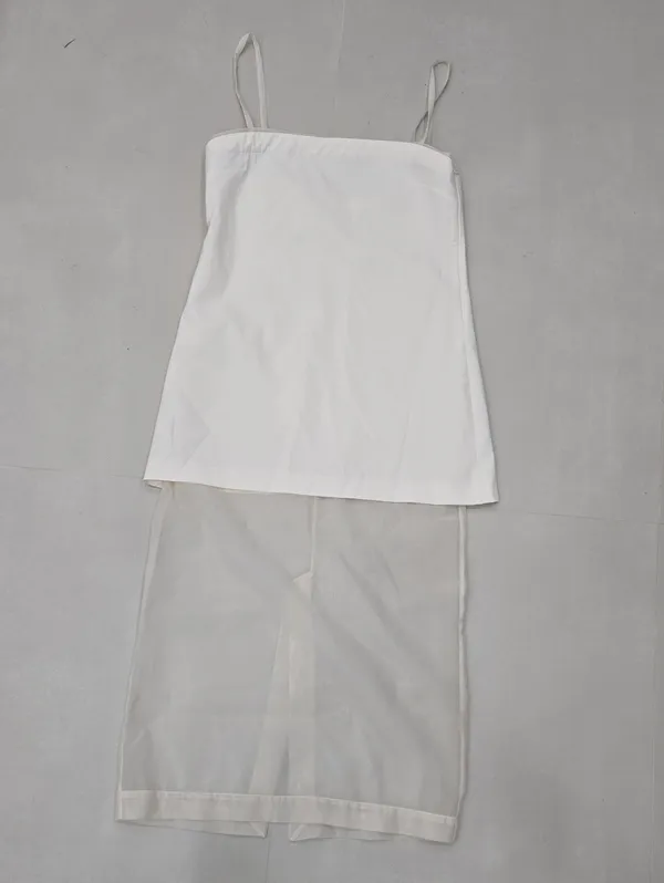 Zara Ivory Midi Dress With Straight Neckline And Sheer Hem Size L - Image 3