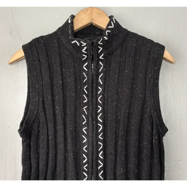 Wool Blend Sweater Vest Size Medium Black Ribbed Knit Cabincore Heritage Country - Image 2