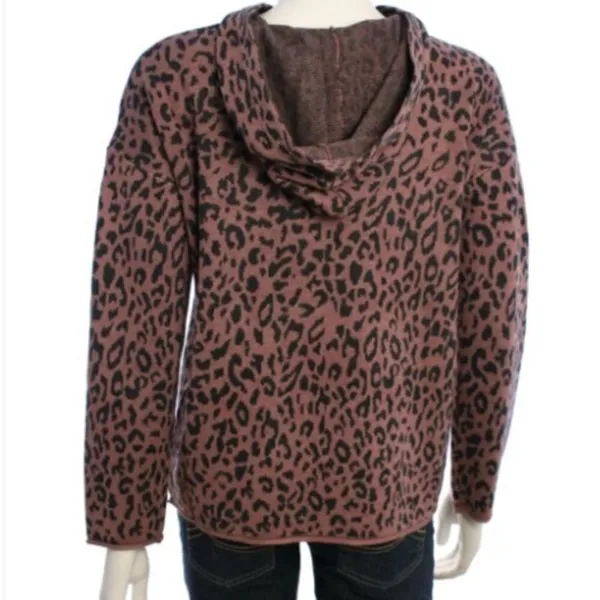 FATE by LFD Leopard Animal Print Hoodie Sweater Women's‎ Medium Mauve Wool Blend - Image 3
