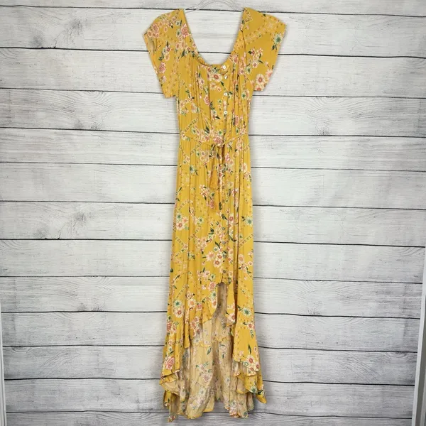 Anthropologie Abel‎ the Label Yellow Floral Hi-Low Maxi Dress Medium Gypsy Boho - Image 2