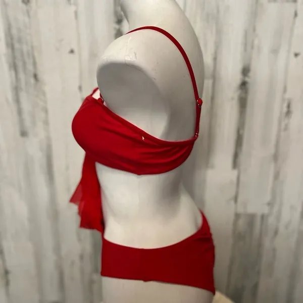 Red Ruffle One Shoulder Bikini Set Women’s Size L Swimwear - Image 4